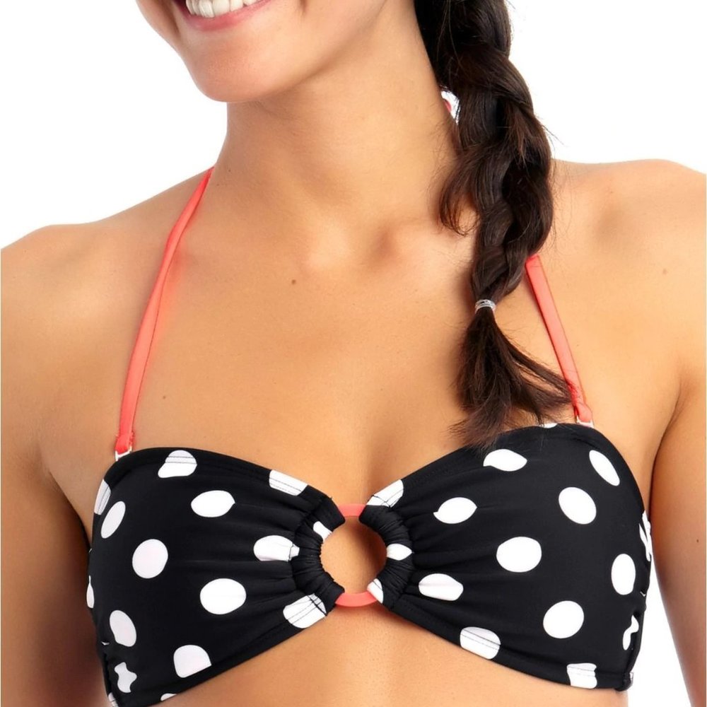 NWT California Waves Juniors Small Black/White Polka Dot Bikini Top NEW WITH TAG